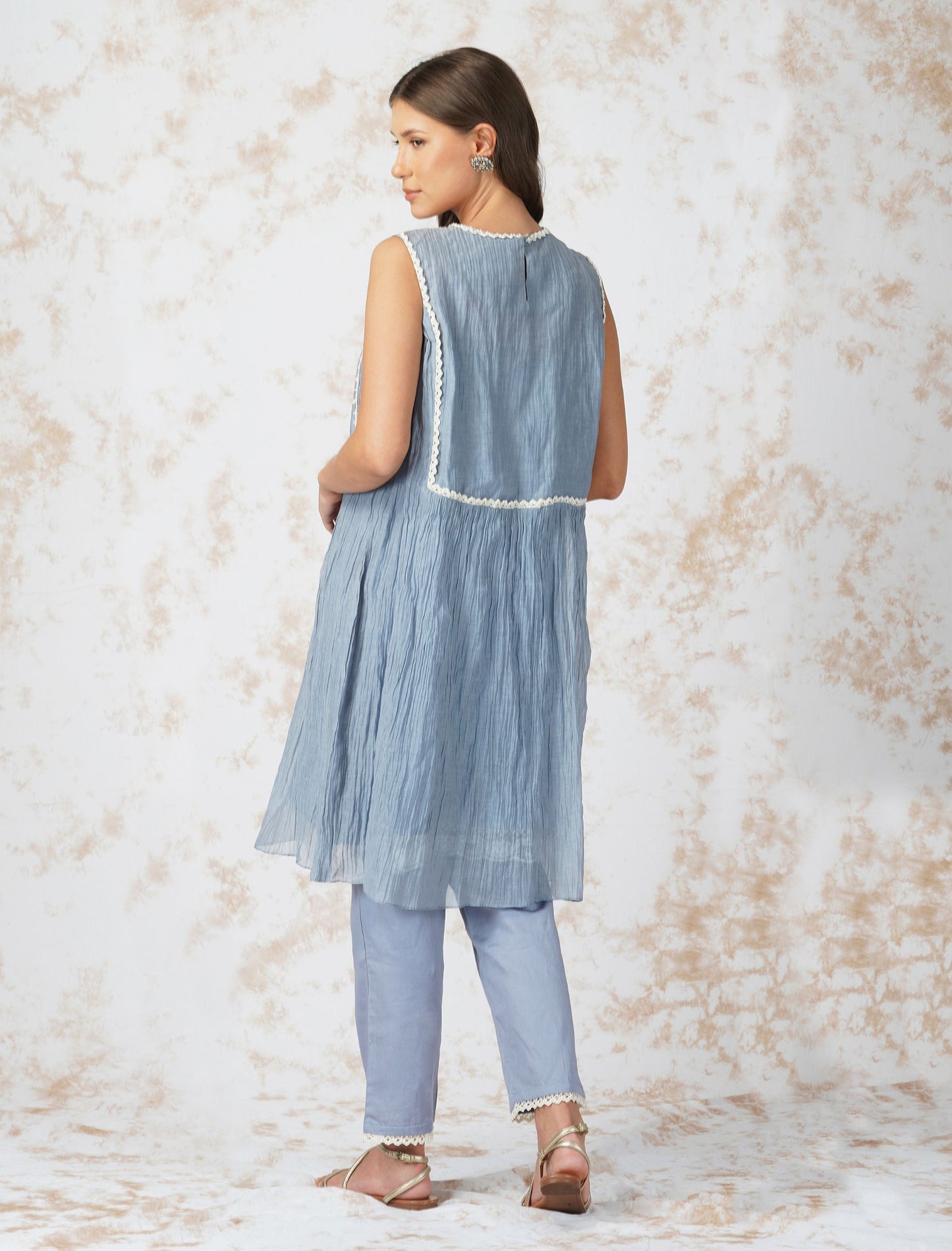 BAROQUE FLOWER PIGEON BLUE TUNIC SET