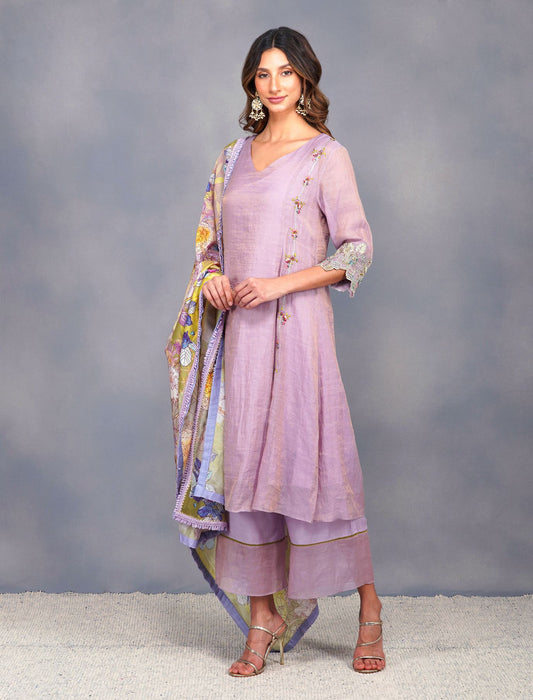 METALLIC FLOWER SUIT WITH BIG PRINT DUPATTA