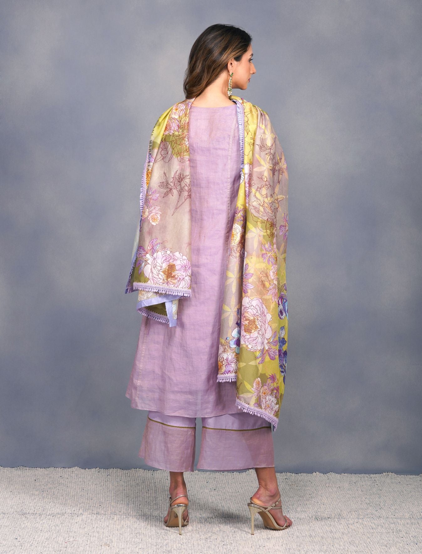 METALLIC FLOWER SUIT WITH BIG PRINT DUPATTA