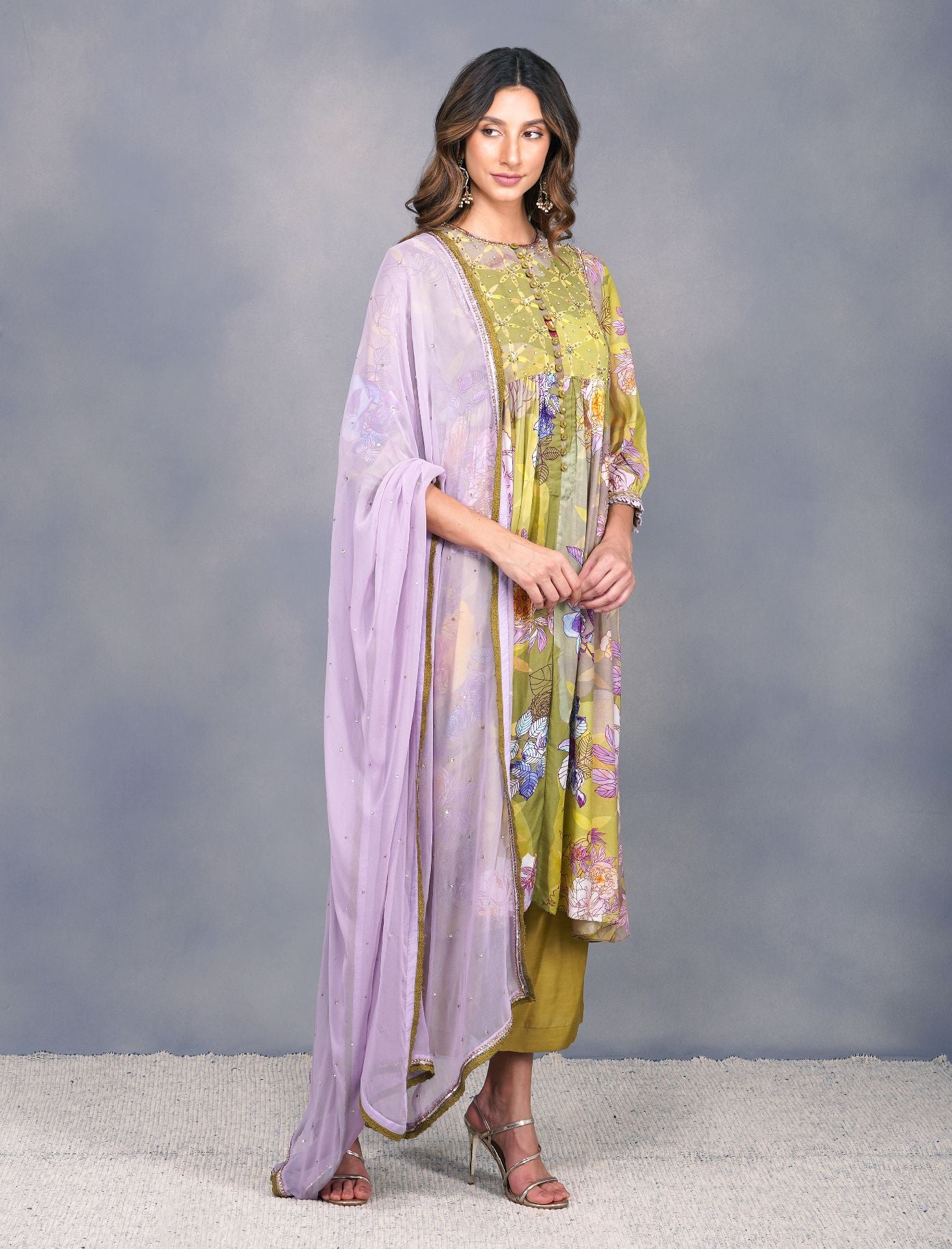 BIG FLOWER PRINT ANARKALI SET