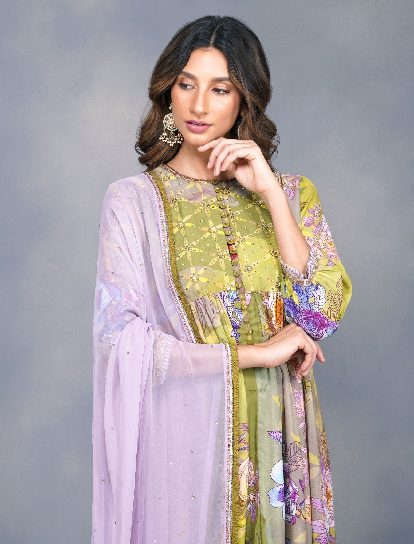 BIG FLOWER PRINT ANARKALI SET