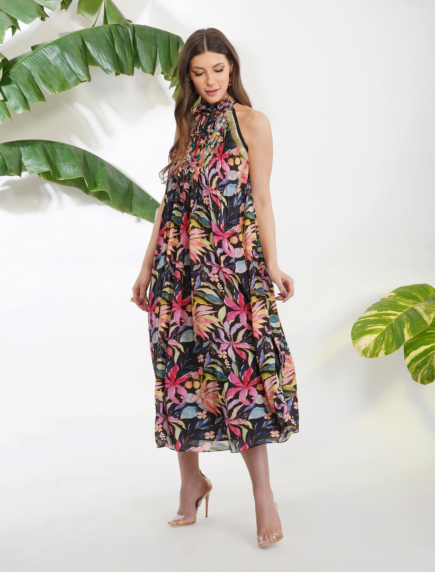 TROPICAL FLOWER PRINTED DRESS