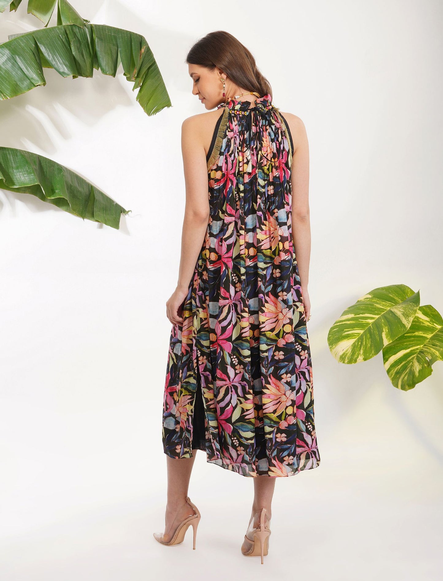 TROPICAL FLOWER PRINTED DRESS