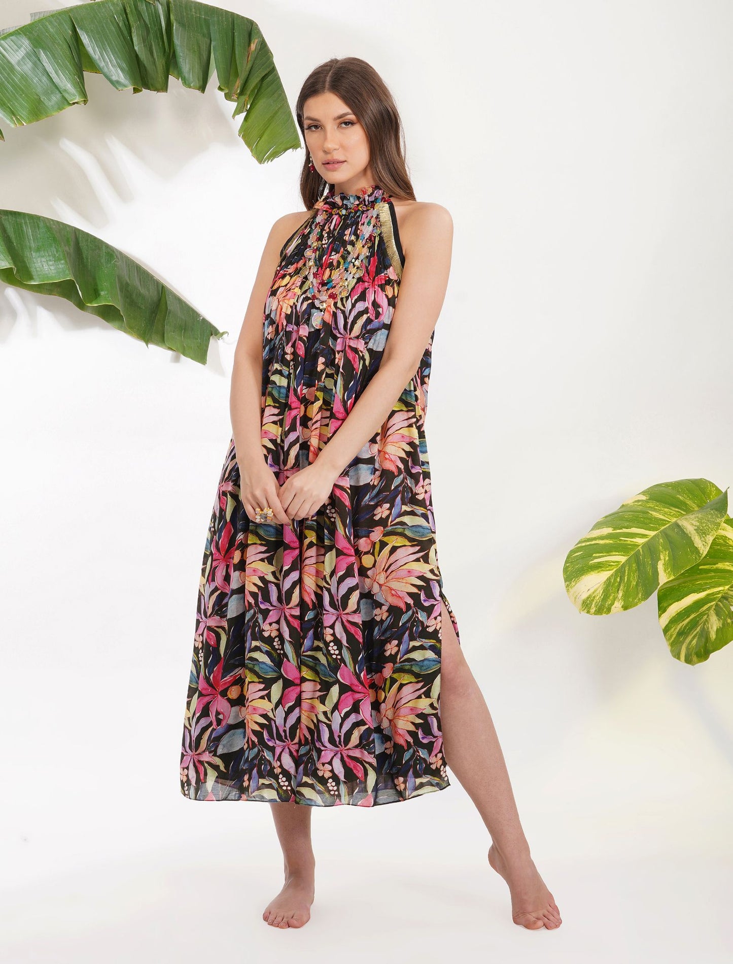TROPICAL FLOWER PRINTED DRESS