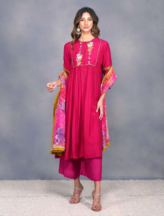 BAROQUE FLOWER ANARKALI WITH BIG PRINT DUPATTA