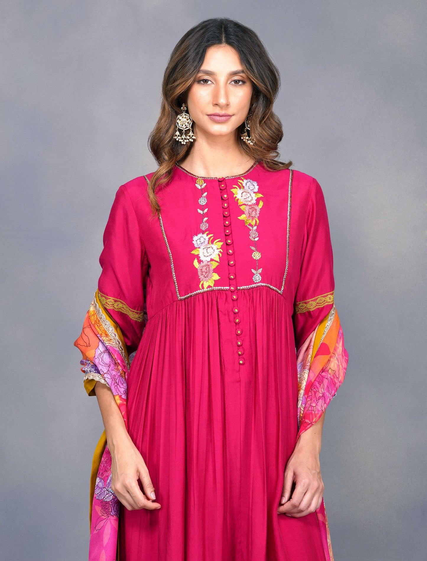 BAROQUE FLOWER ANARKALI WITH BIG PRINT DUPATTA