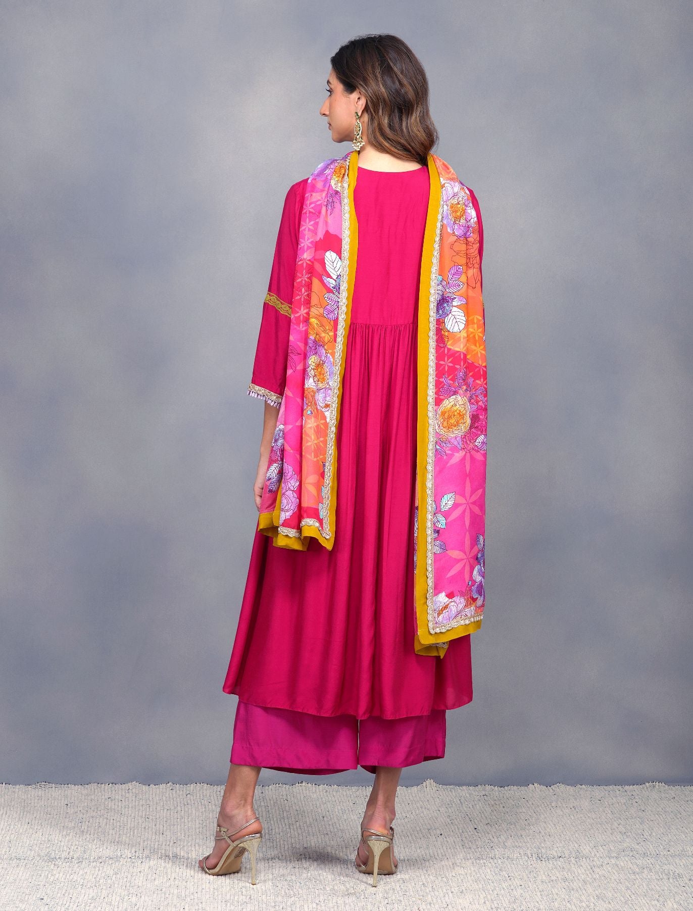 BAROQUE FLOWER ANARKALI WITH BIG PRINT DUPATTA