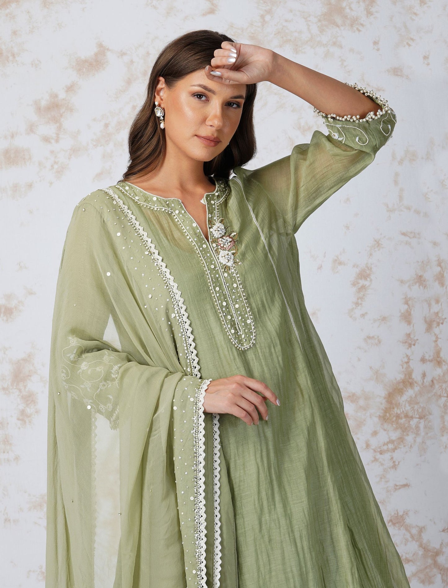 BAROQUE FLOWER MINT KURTA SET
