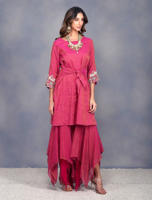 METALLIC FLOWER BELTED GARARA SET