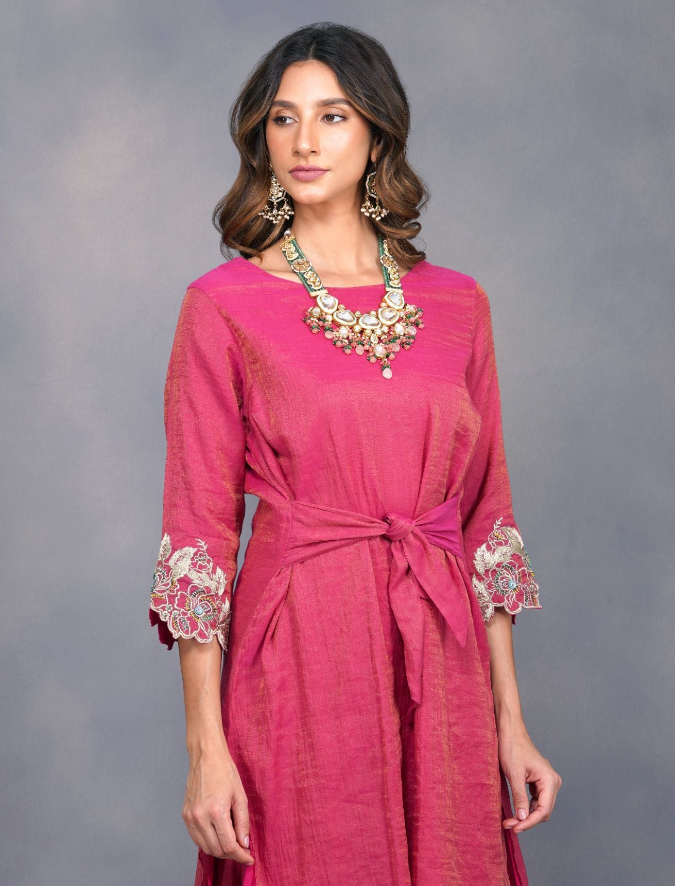 METALLIC FLOWER BELTED GARARA SET