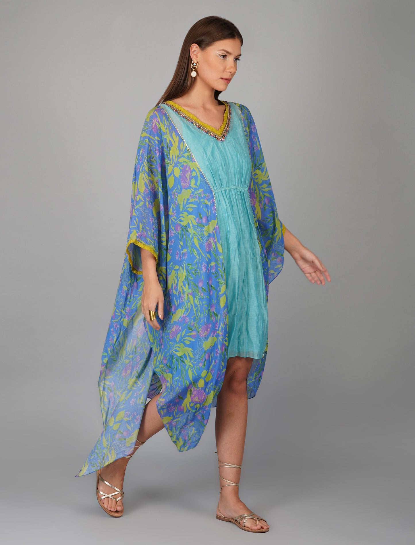 FLOWER PRINT TURQ KAFTAN