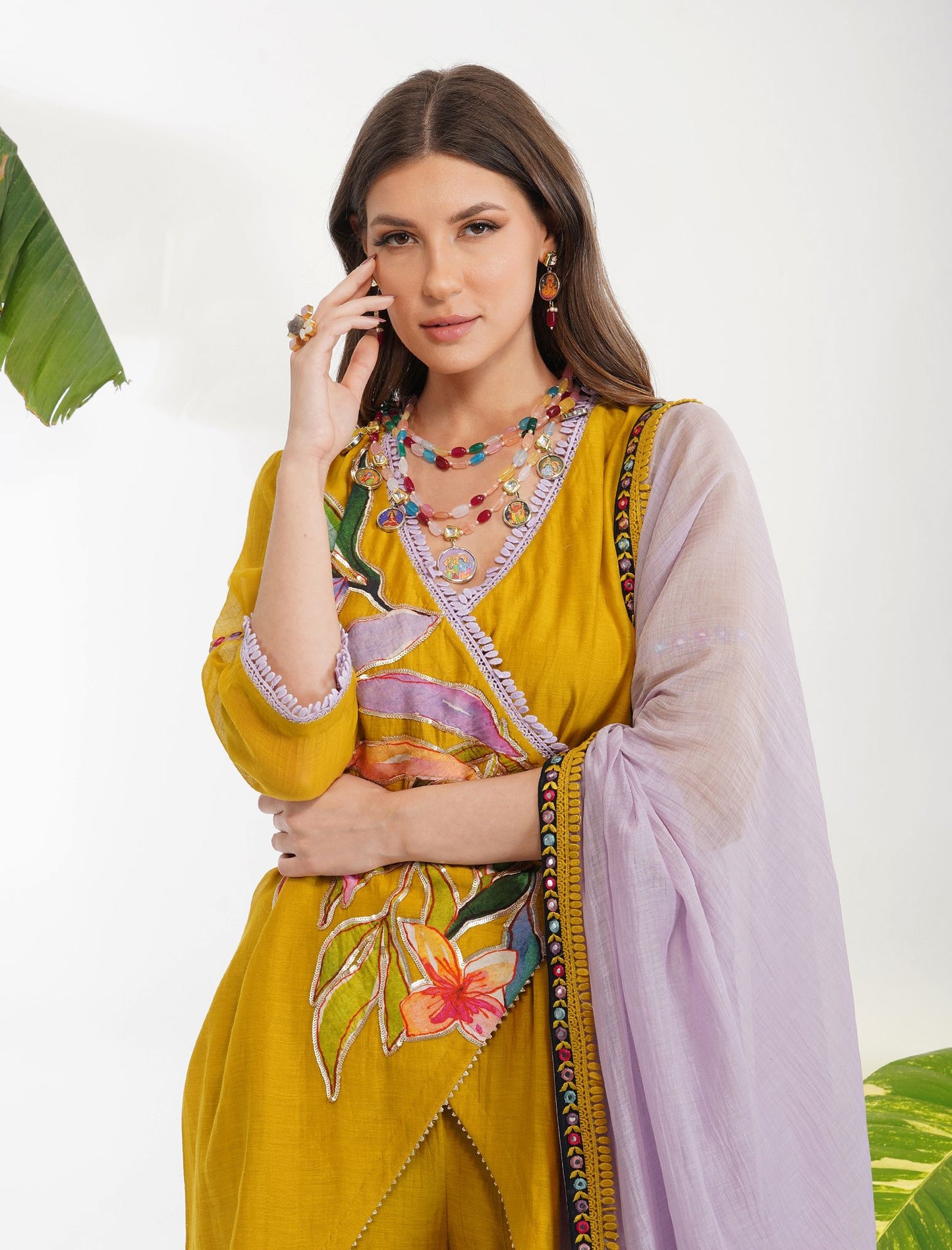 TROPICAL FLOWER APPLIQUE GARARA SET