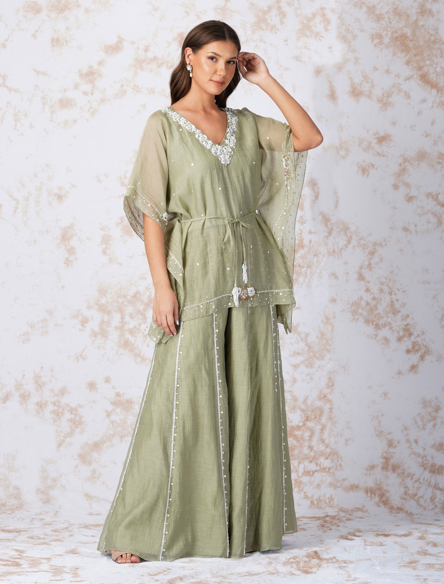 BAROQUE FLOWER KAFTAN AND SHARARA SET