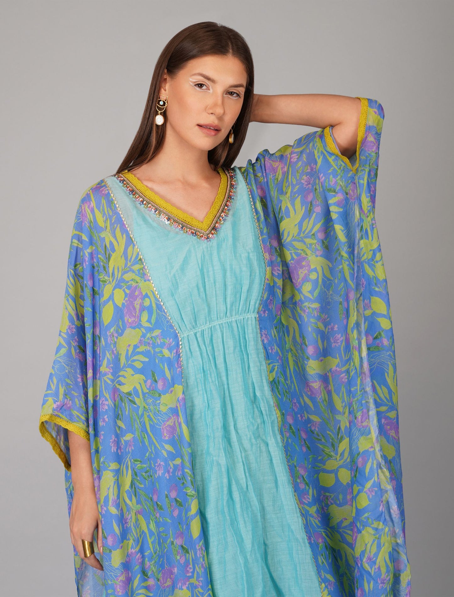 FLOWER PRINT TURQ KAFTAN