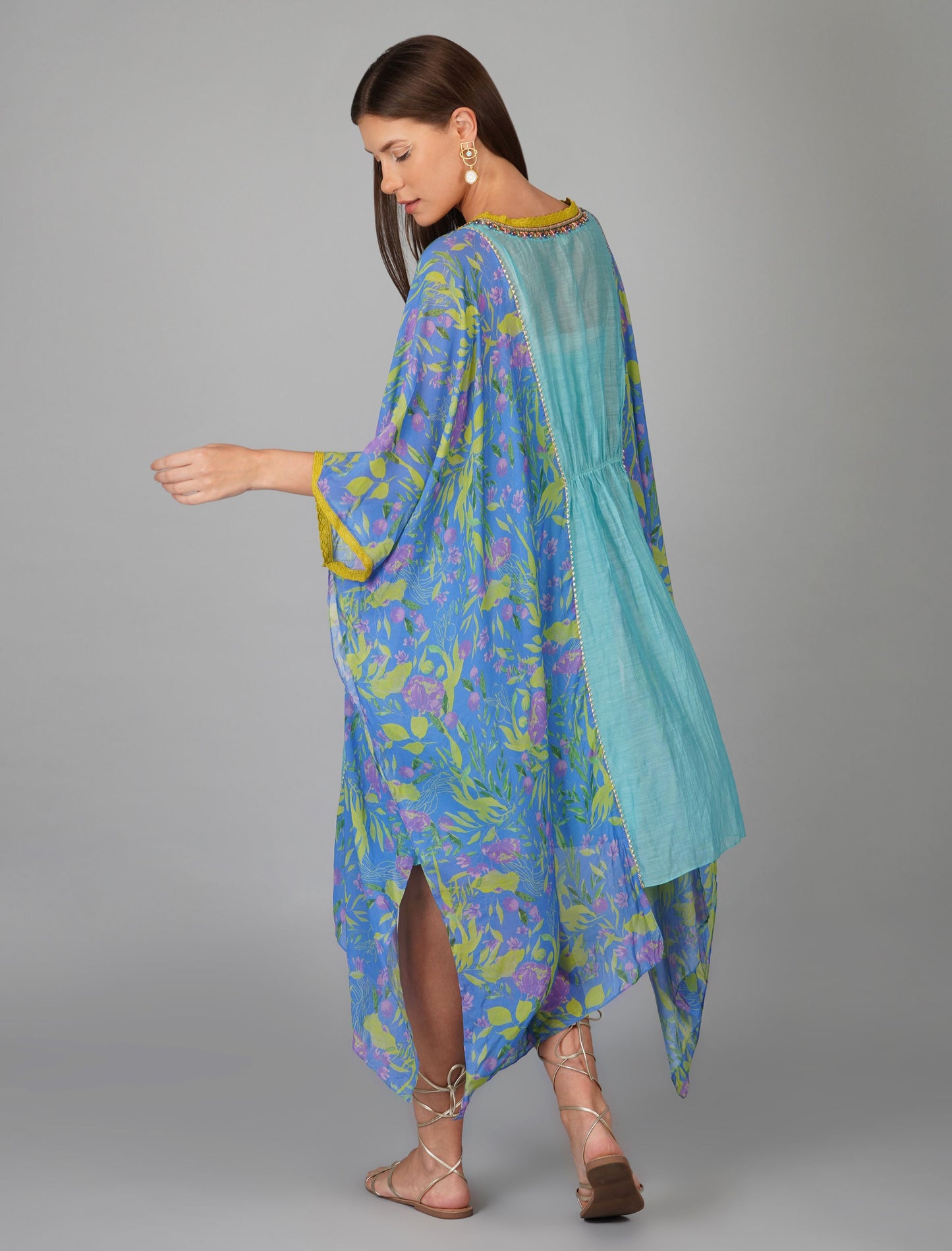 FLOWER PRINT TURQ KAFTAN