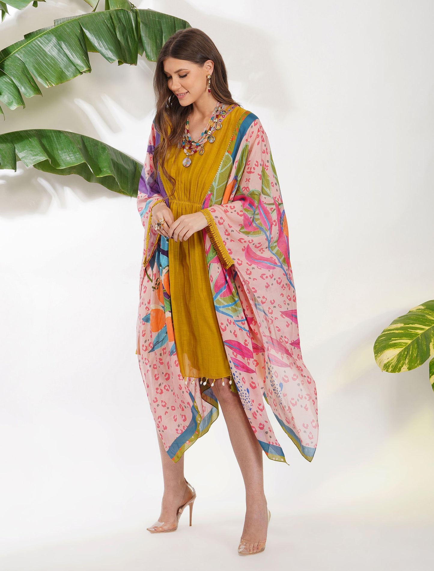TROPICAL LEAF YELLOW KAFTAN