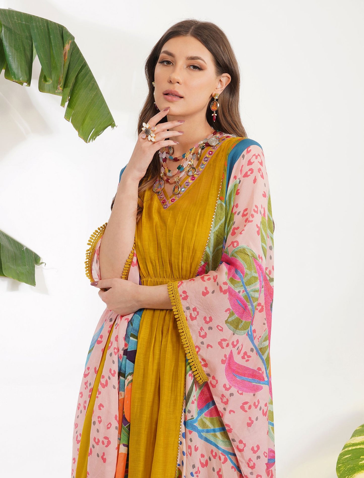 TROPICAL LEAF YELLOW KAFTAN