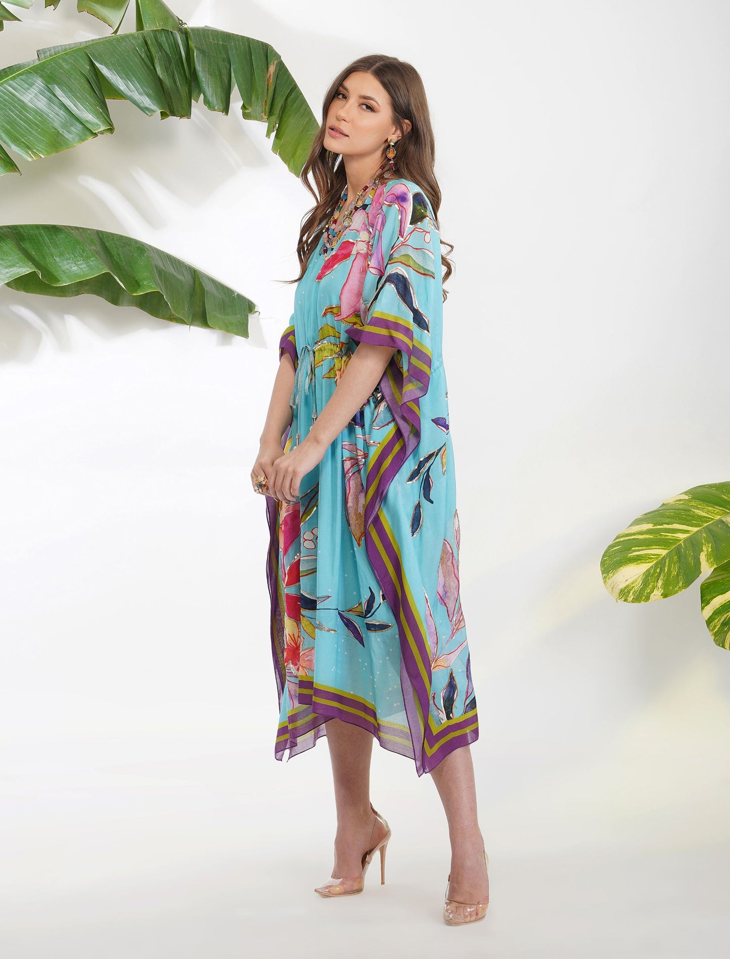 TROPICAL LEAF PRINT KAFTAN
