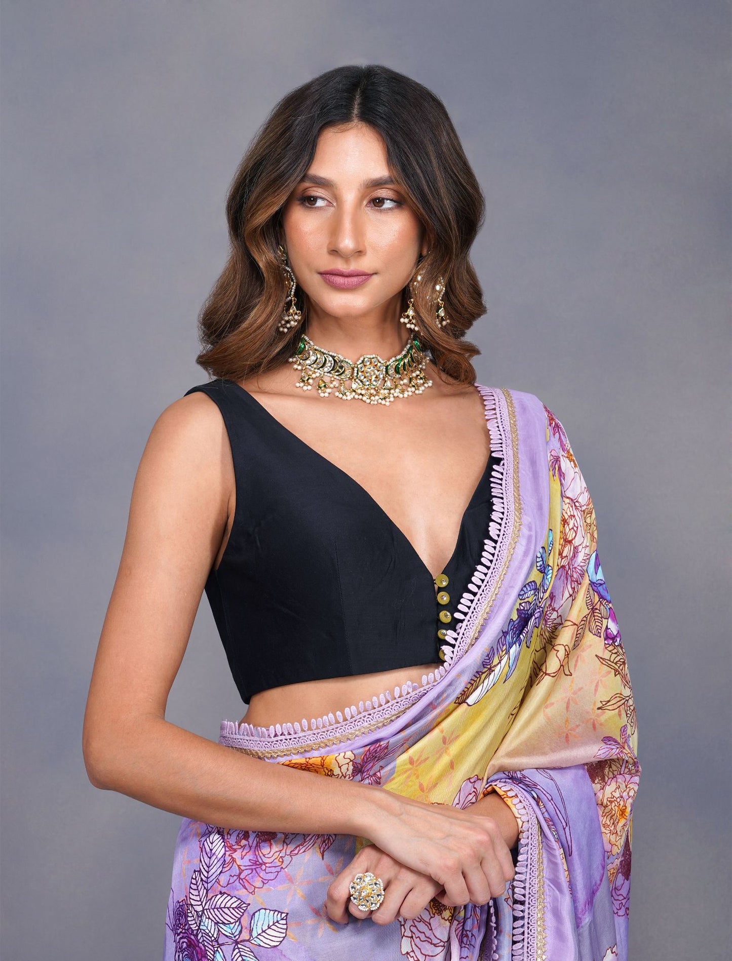 BIG FLOWER PRINT LAVENDER SAREE