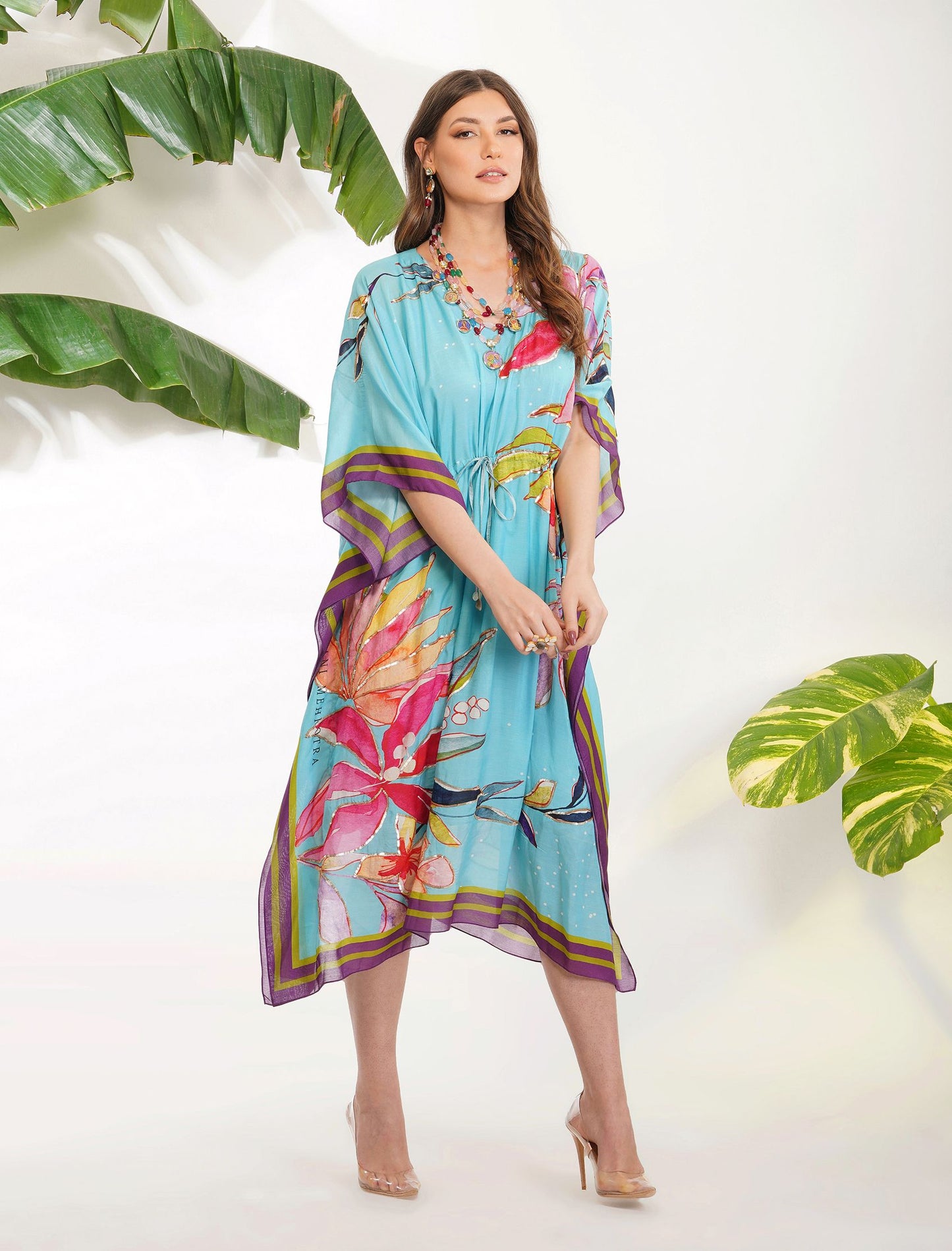 TROPICAL LEAF PRINT KAFTAN