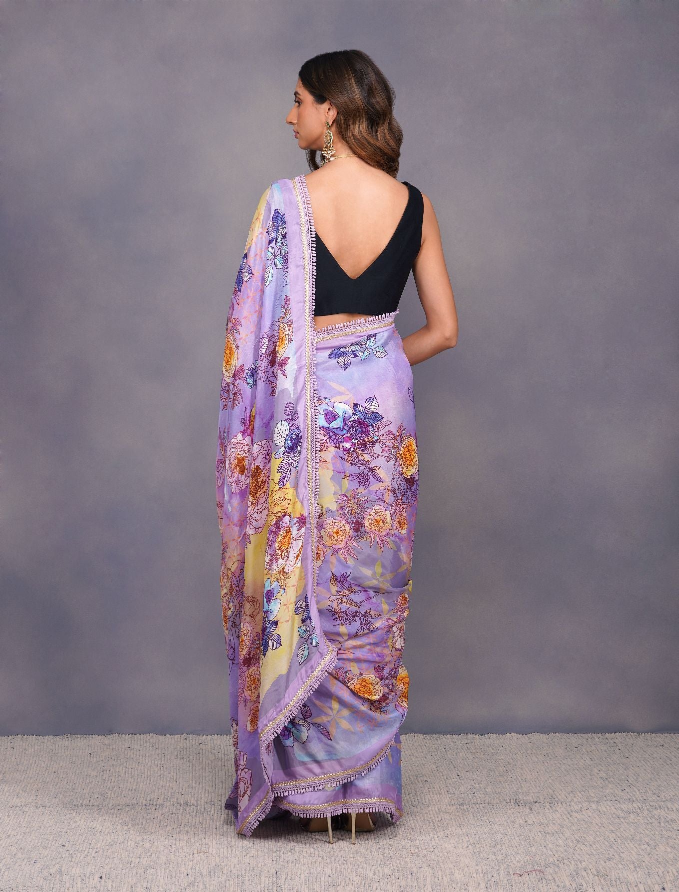 BIG FLOWER PRINT LAVENDER SAREE