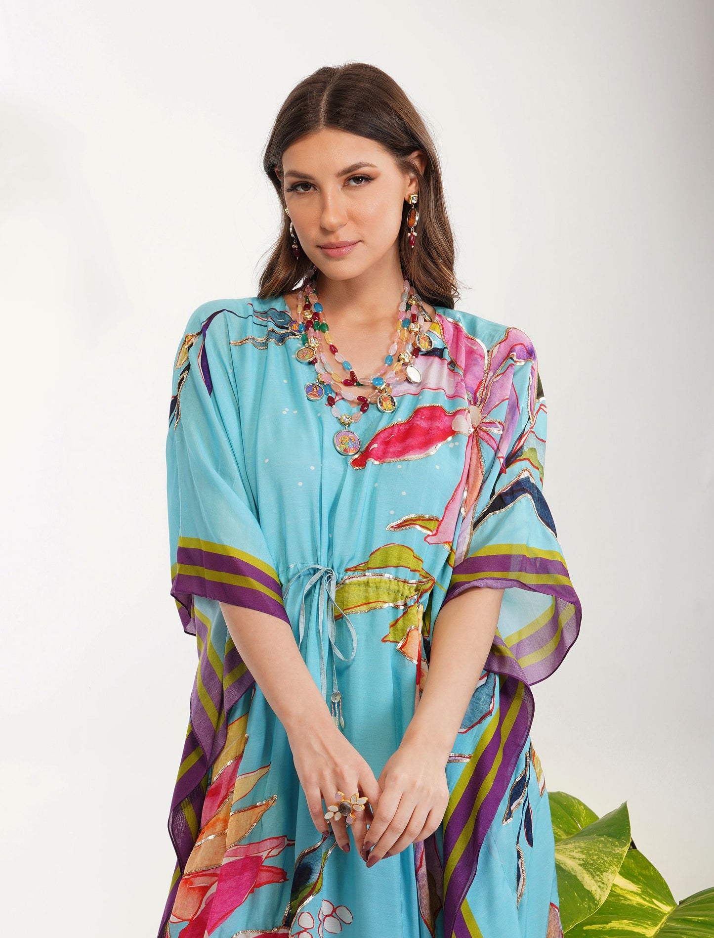 TROPICAL LEAF PRINT KAFTAN