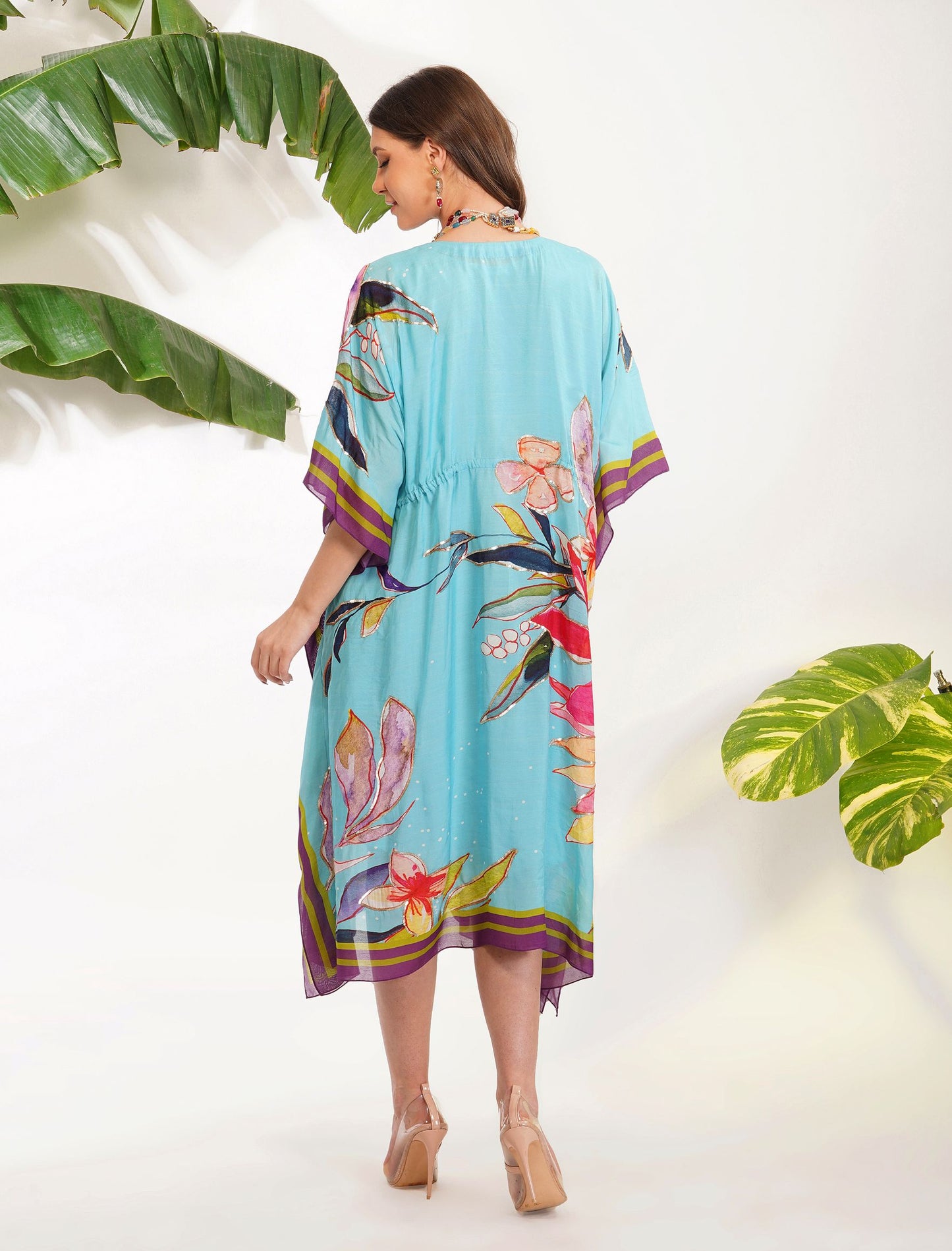 TROPICAL LEAF PRINT KAFTAN
