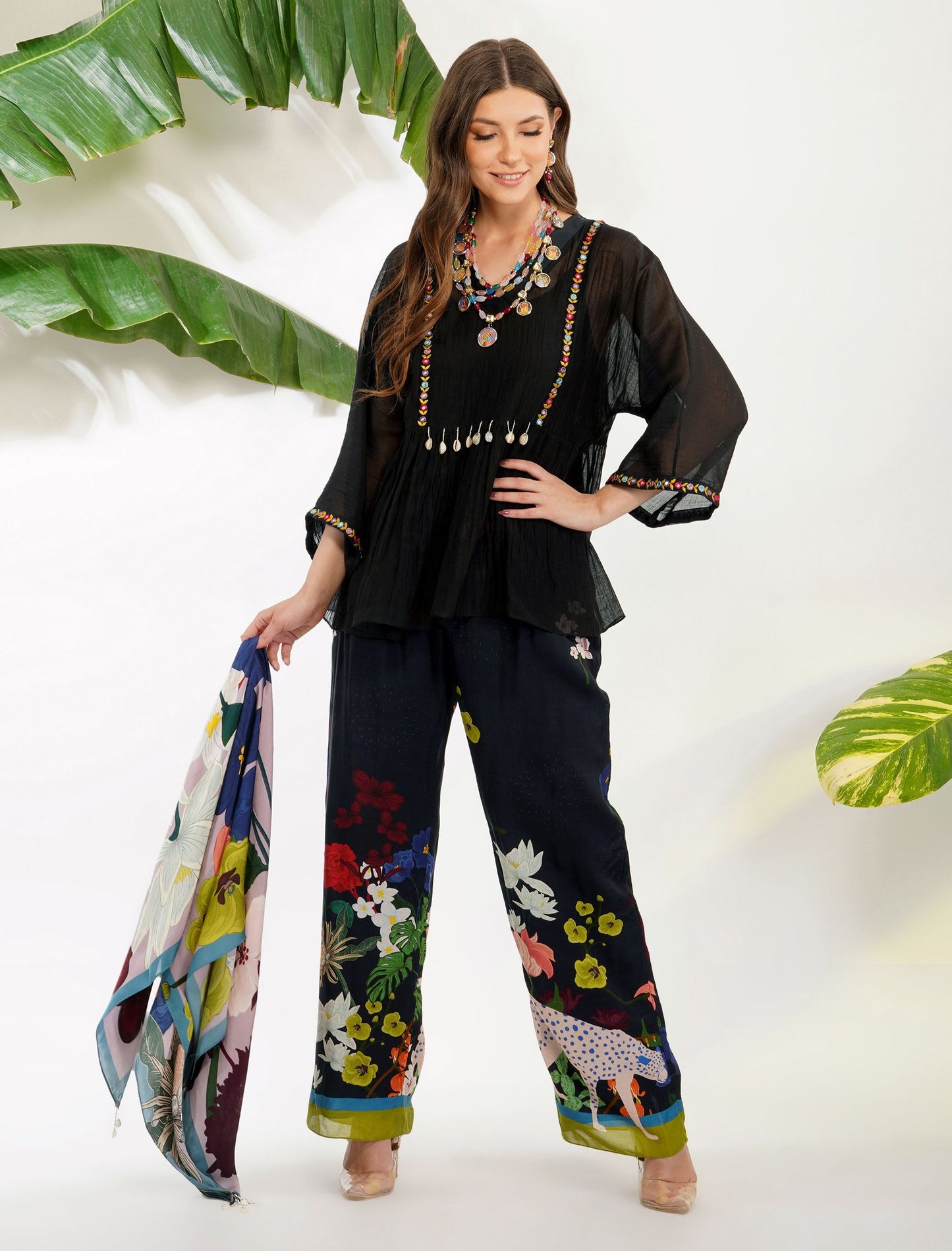 MIRRORWORK TOP WITH FLORA FAUNA PANTS