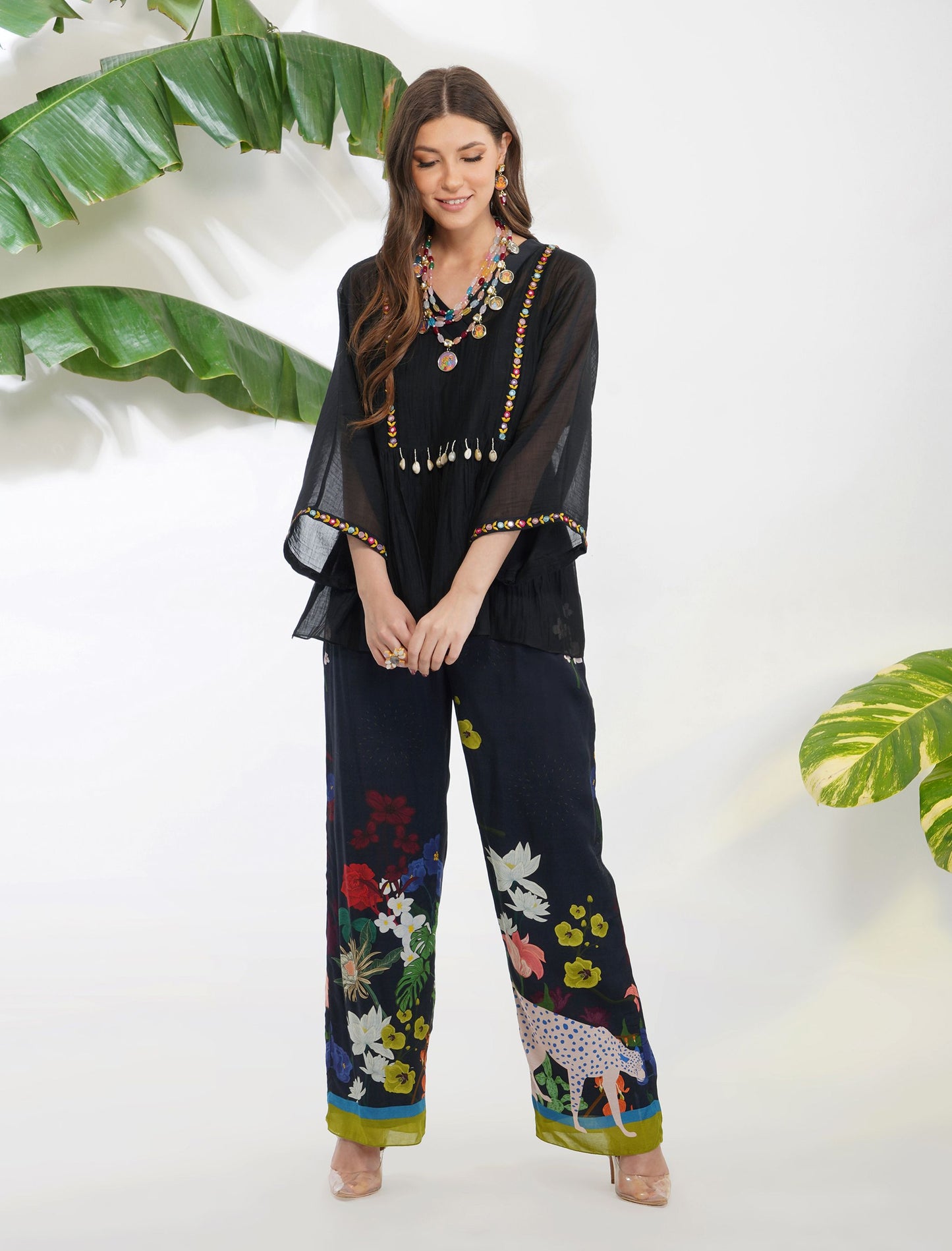 MIRRORWORK TOP WITH FLORA FAUNA PANTS
