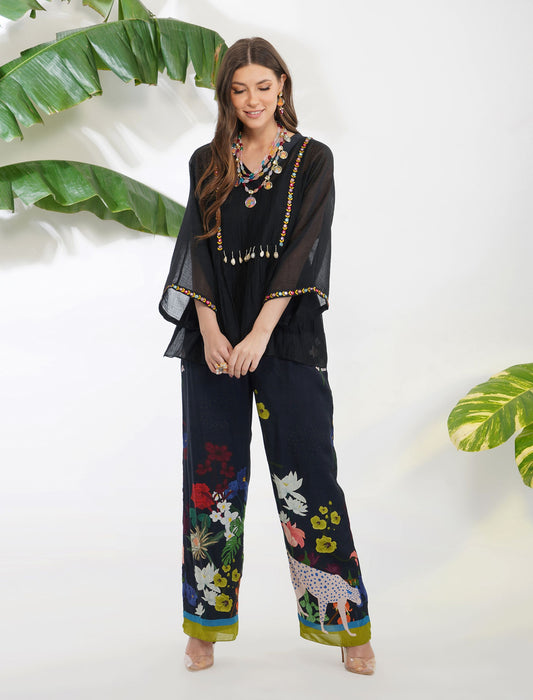 MIRRORWORK TOP WITH FLORA FAUNA PANTS
