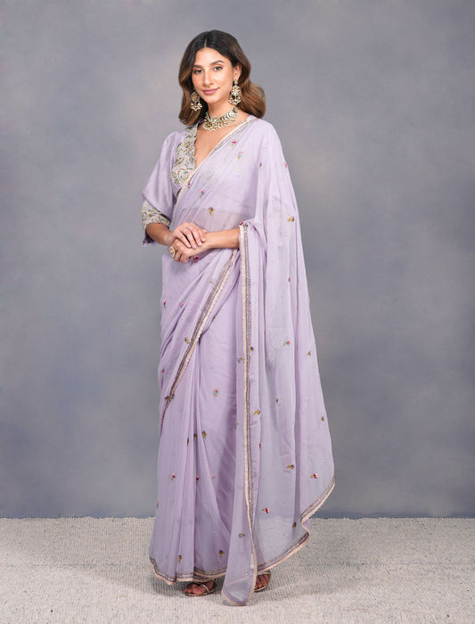 CARNATION SAREE WITH APPLIQUE BLOUSE