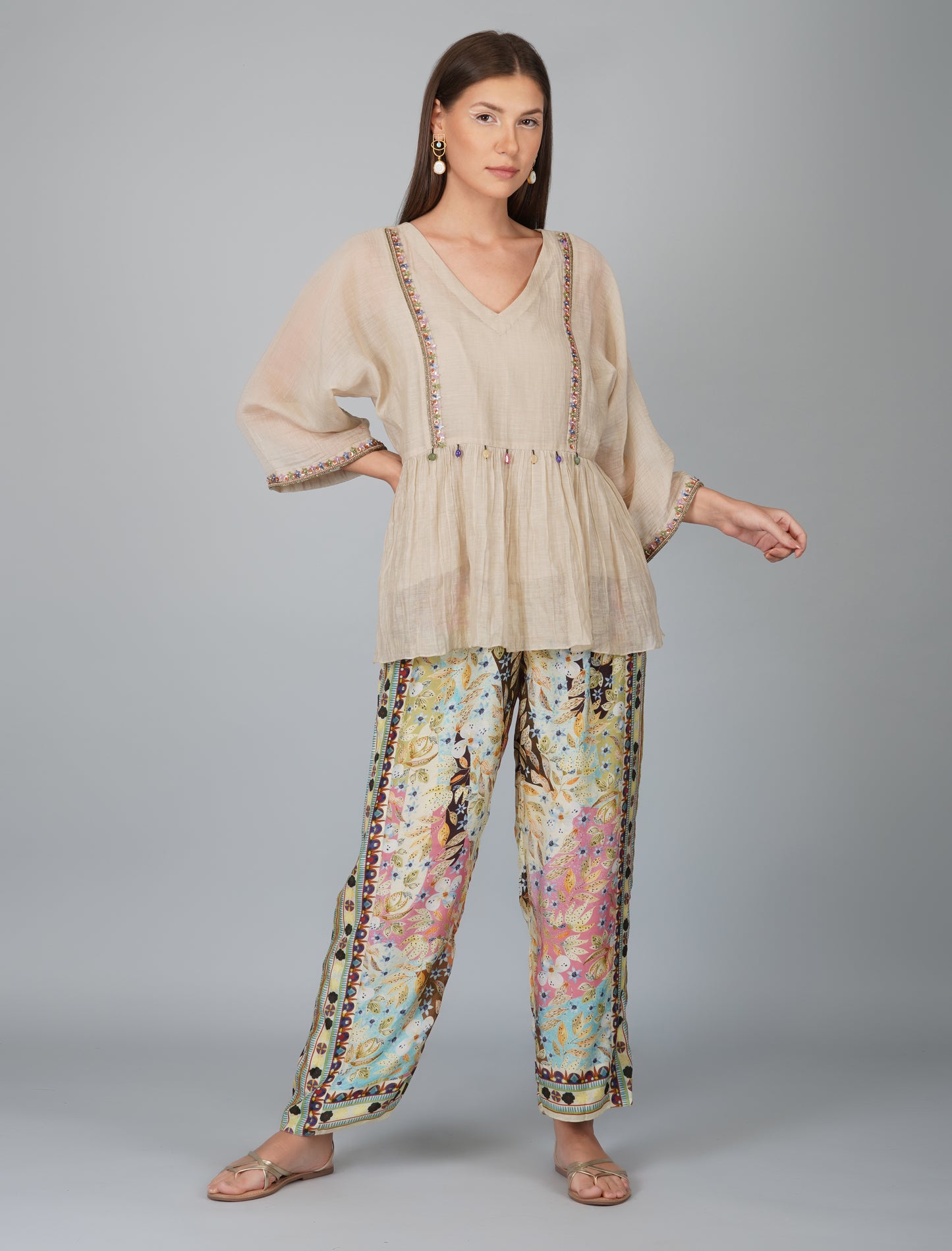 MELANGE PRINT PANTS WITH OVERSIZED TOP