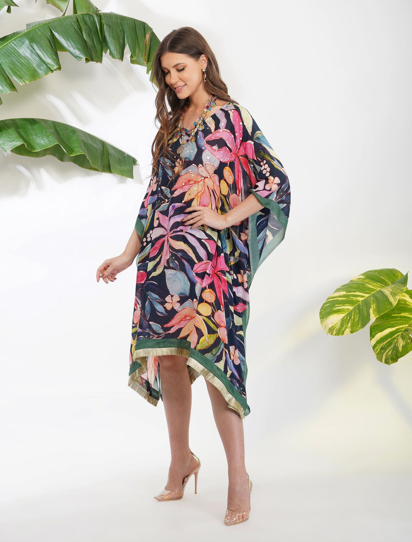 TROPICAL FLOWER PRINTED KAFTAN SET