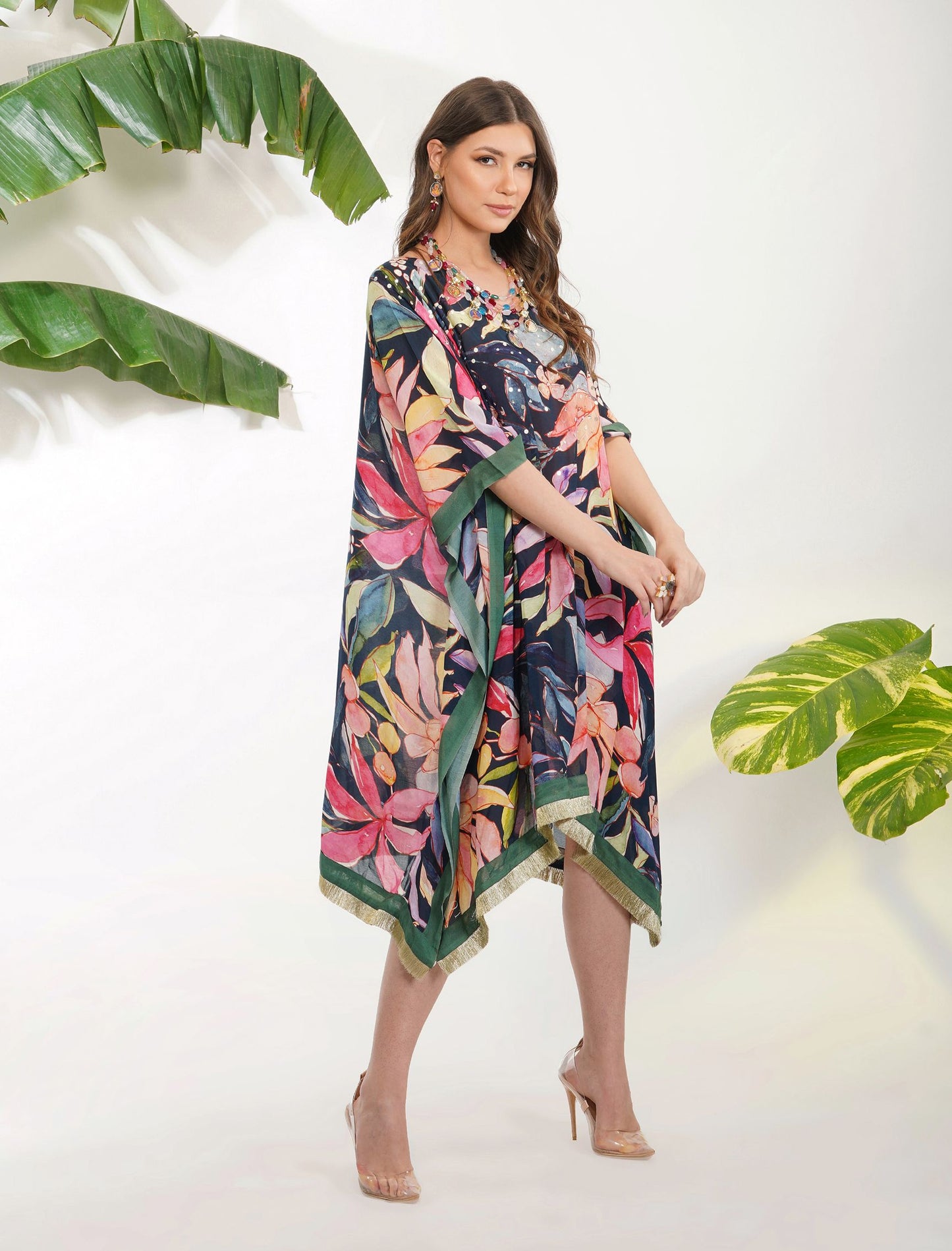 TROPICAL FLOWER PRINTED KAFTAN SET
