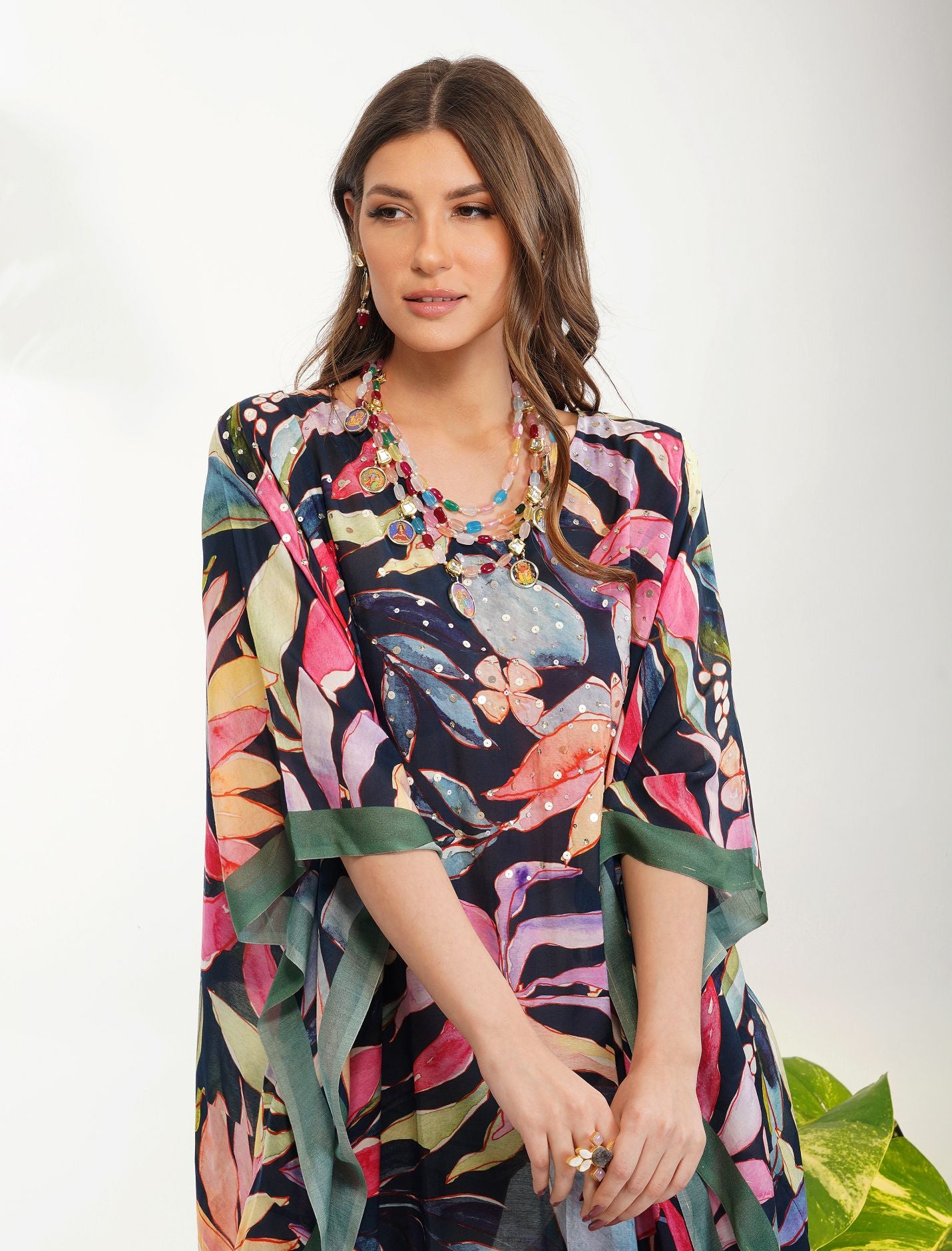 TROPICAL FLOWER PRINTED KAFTAN SET