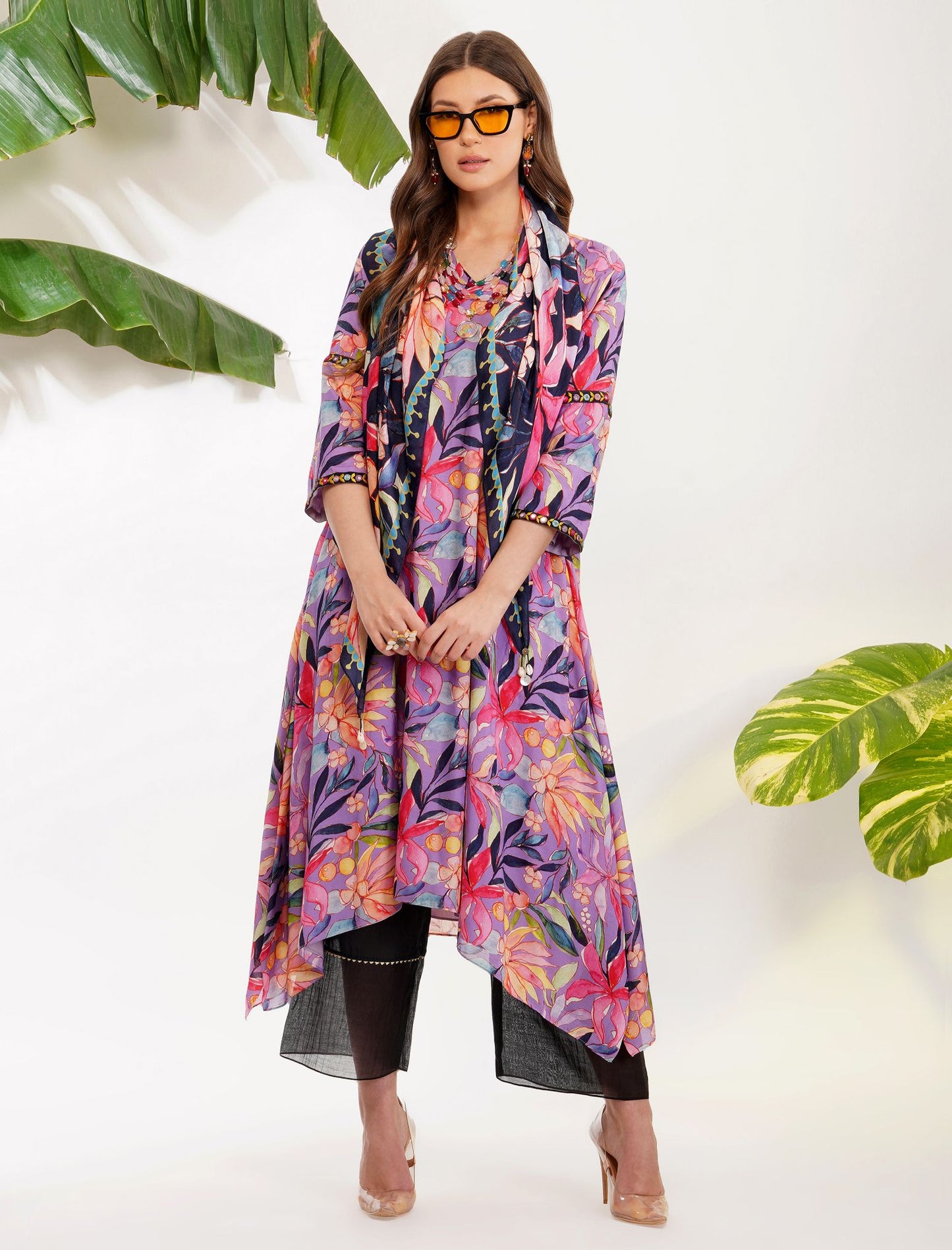 TROPICAL FLOWER PRINTED TUNIC SET