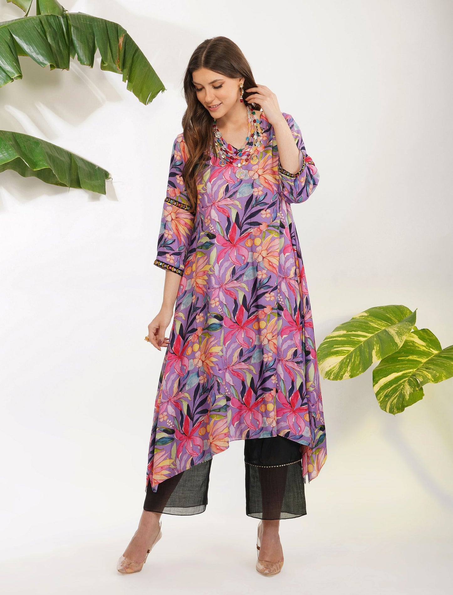 TROPICAL FLOWER PRINTED TUNIC SET