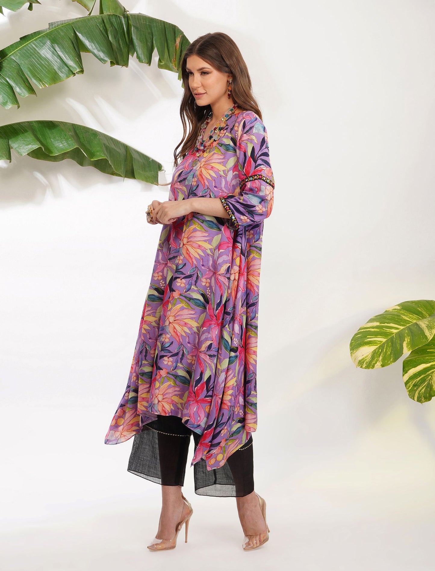 TROPICAL FLOWER PRINTED TUNIC SET