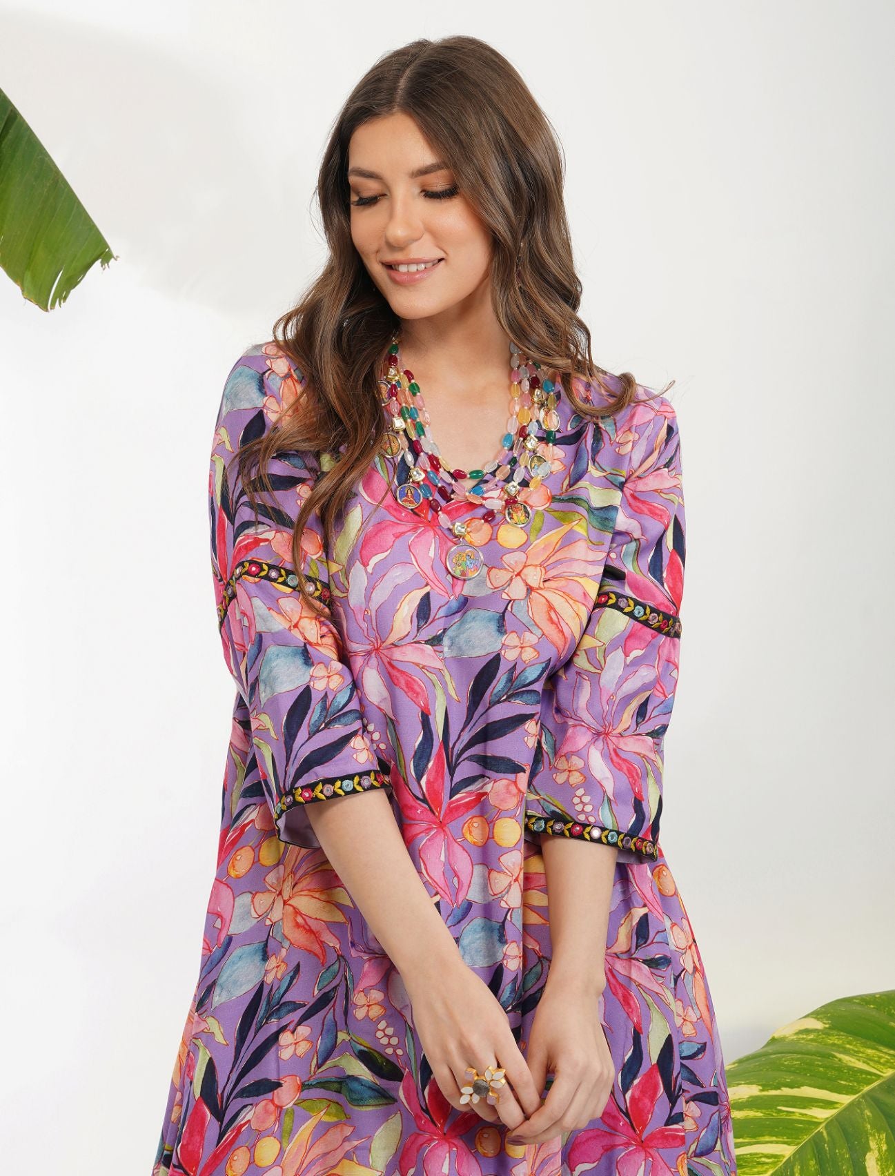 TROPICAL FLOWER PRINTED TUNIC SET