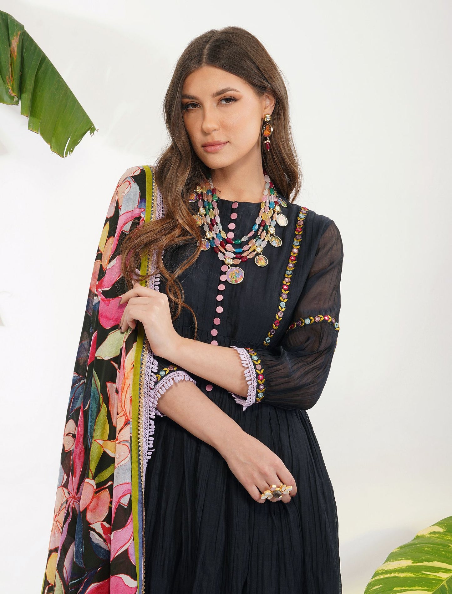 ANARKALI WITH TROPICAL FLOWER DUPATTA