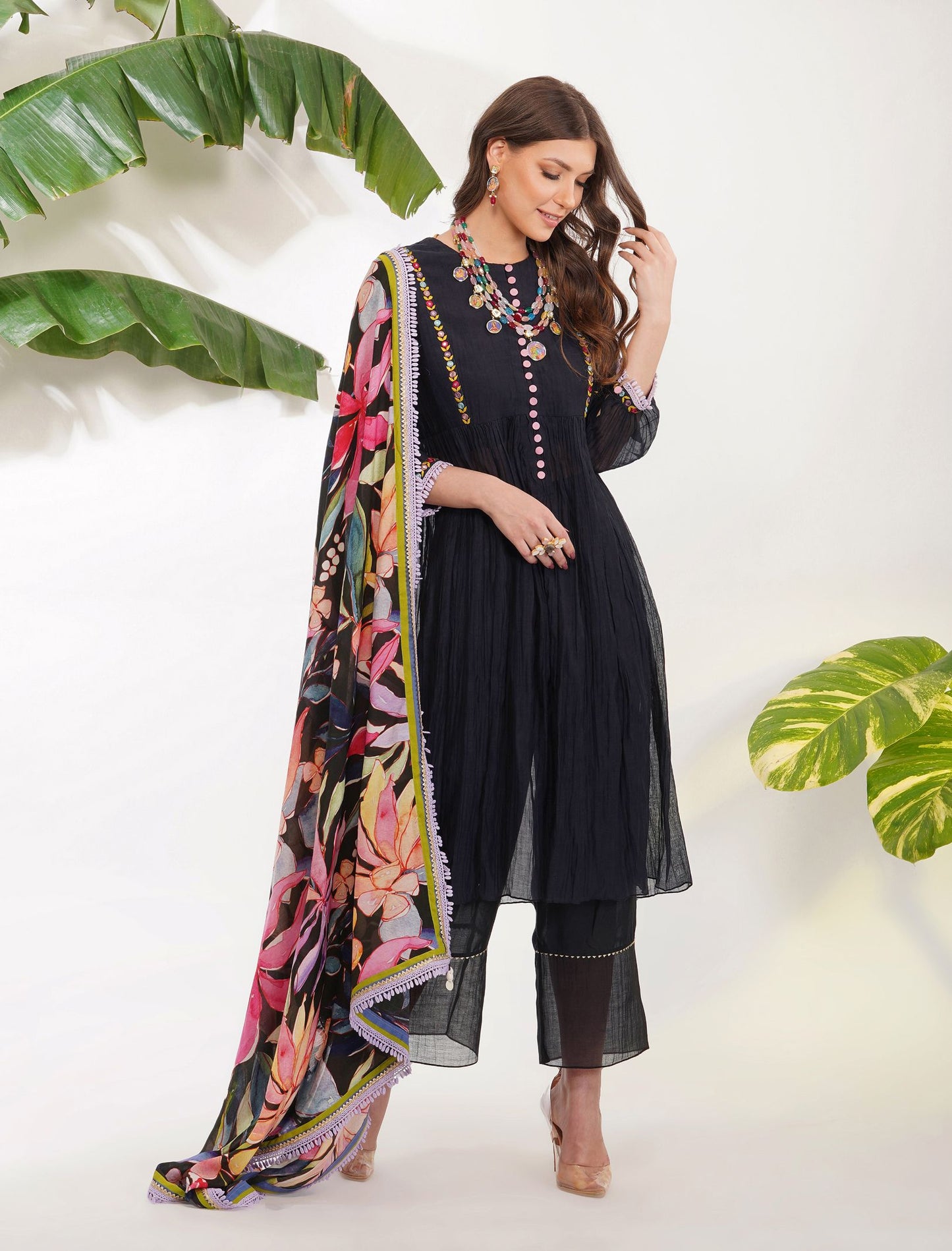 ANARKALI WITH TROPICAL FLOWER DUPATTA