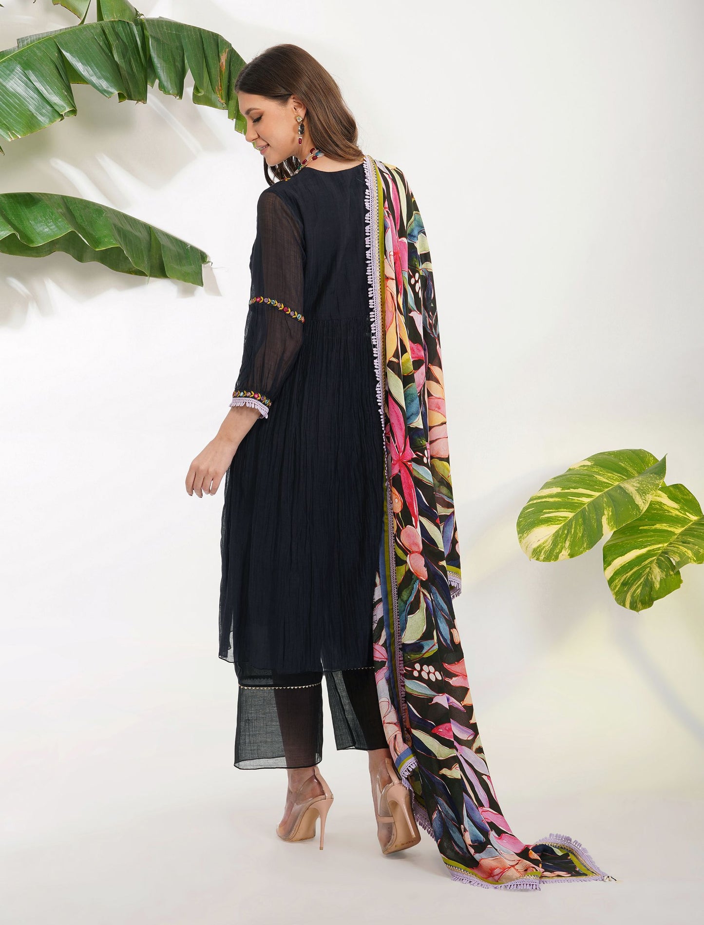 ANARKALI WITH TROPICAL FLOWER DUPATTA