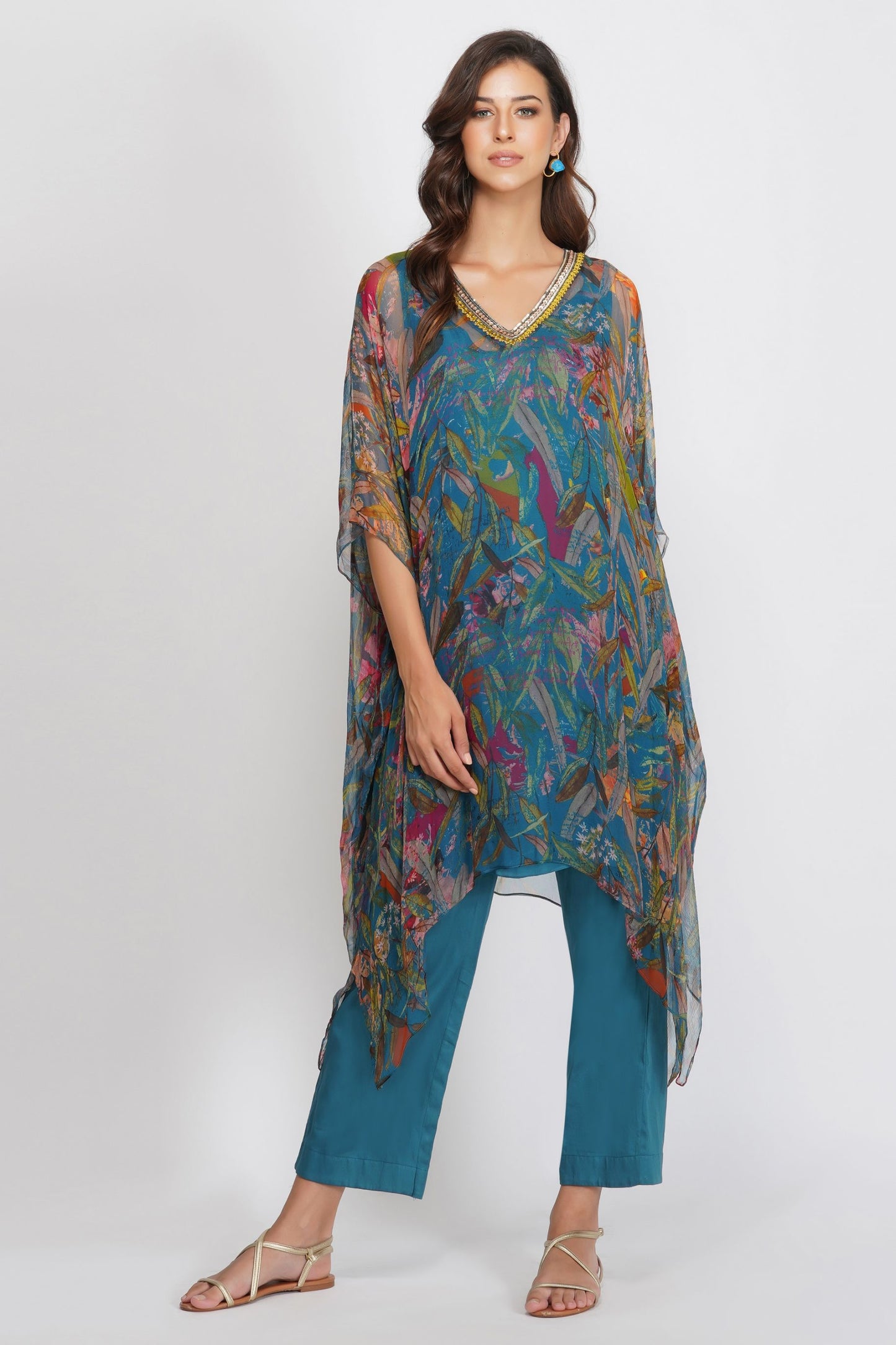 LEAF PRINT SEQUIN KAFTAN