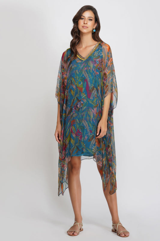 LEAF PRINT SEQUIN KAFTAN