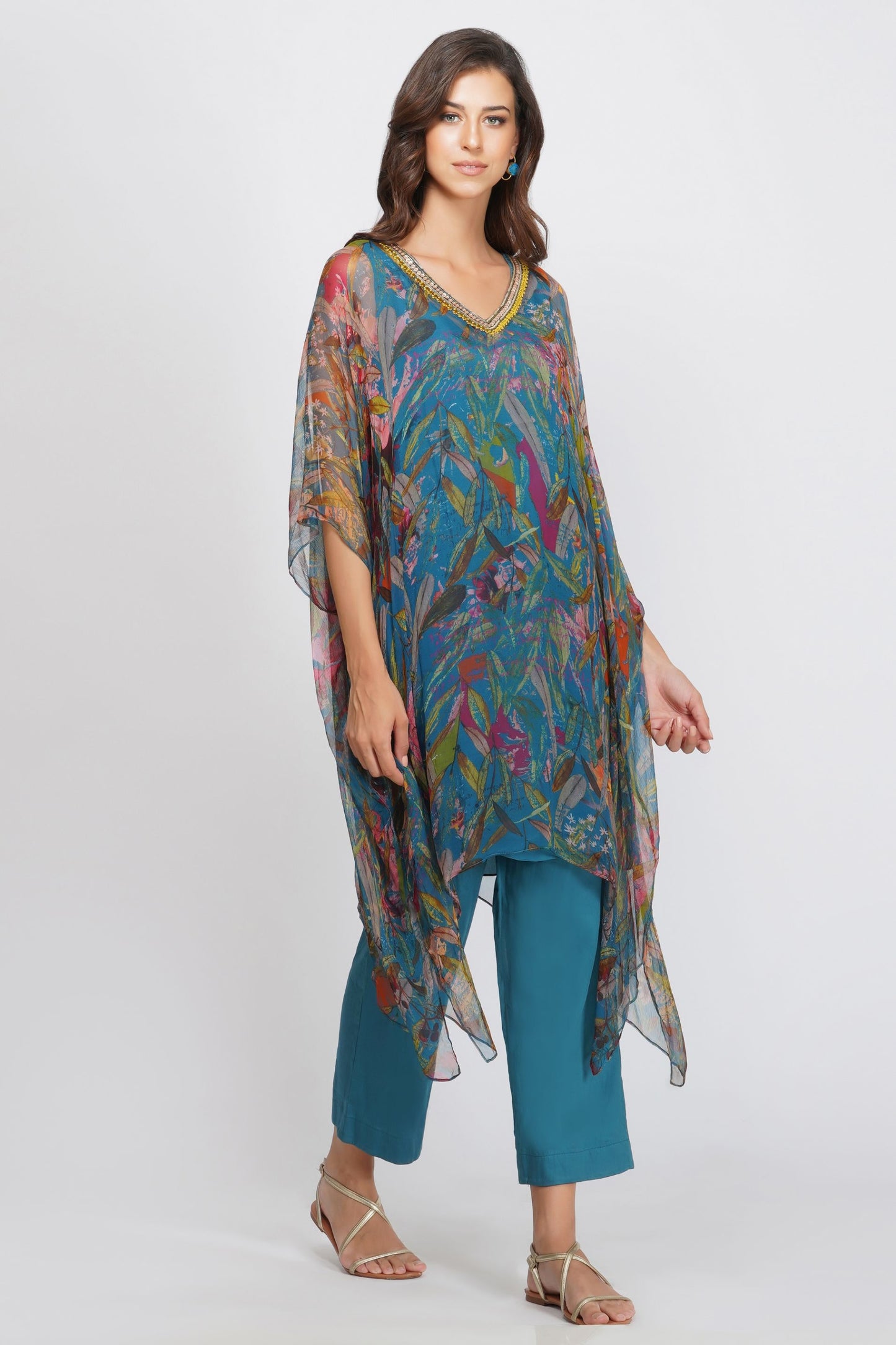 LEAF PRINT SEQUIN KAFTAN