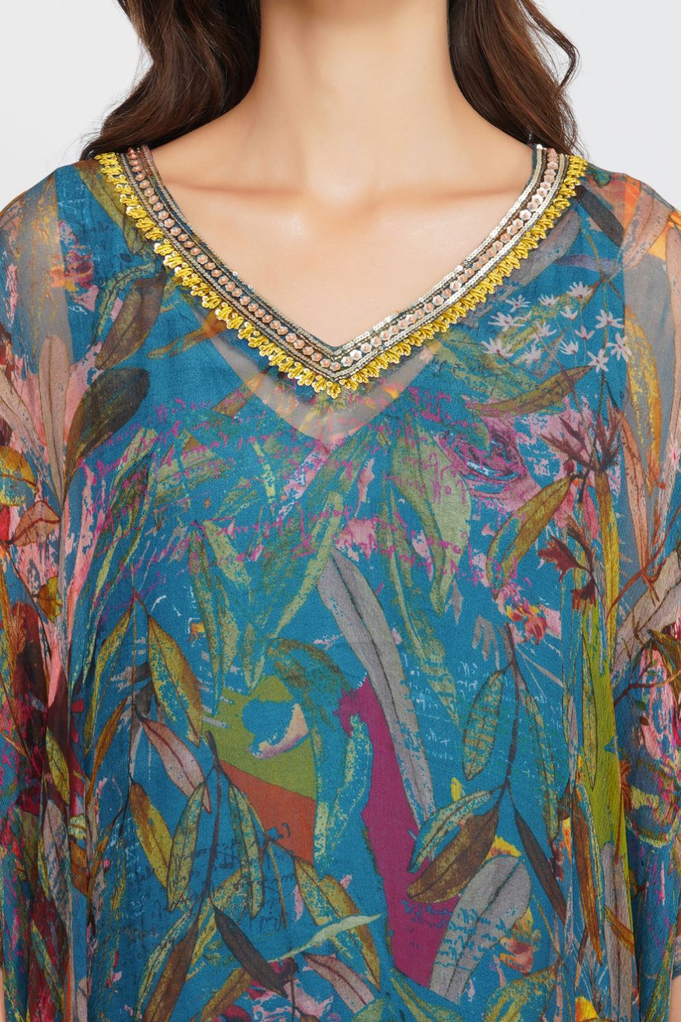 LEAF PRINT SEQUIN KAFTAN