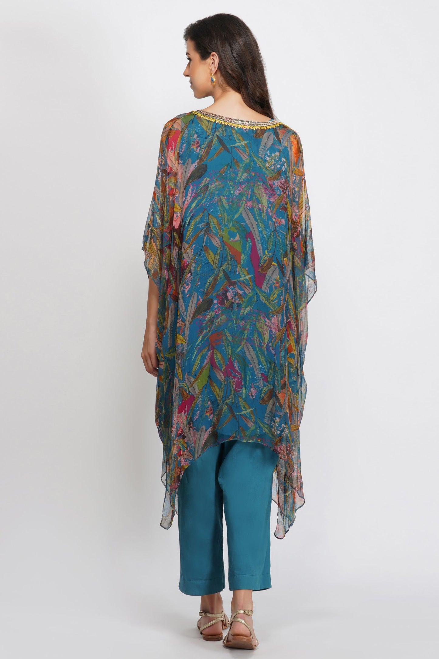 LEAF PRINT SEQUIN KAFTAN