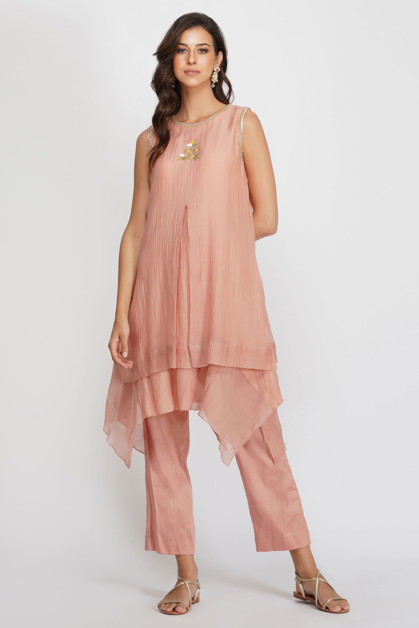 SEQUIN FLOWER ASYMMETRICAL TUNIC SET