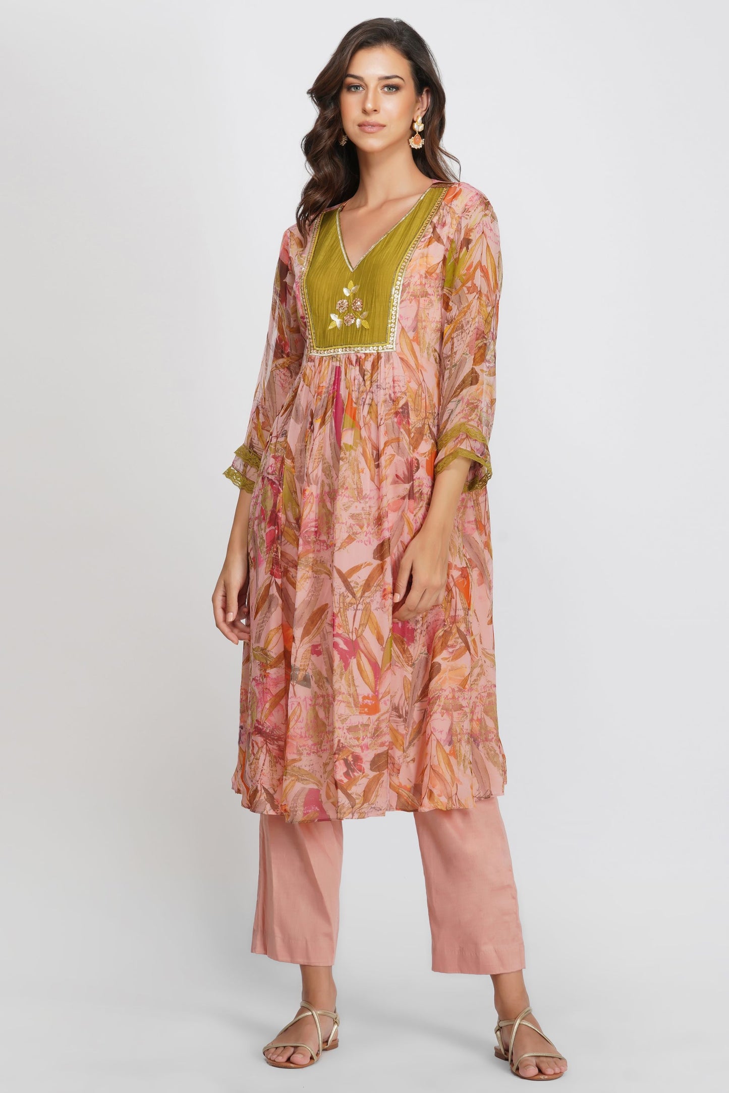SEQUIN FLOWER PANELLED TUNIC SET