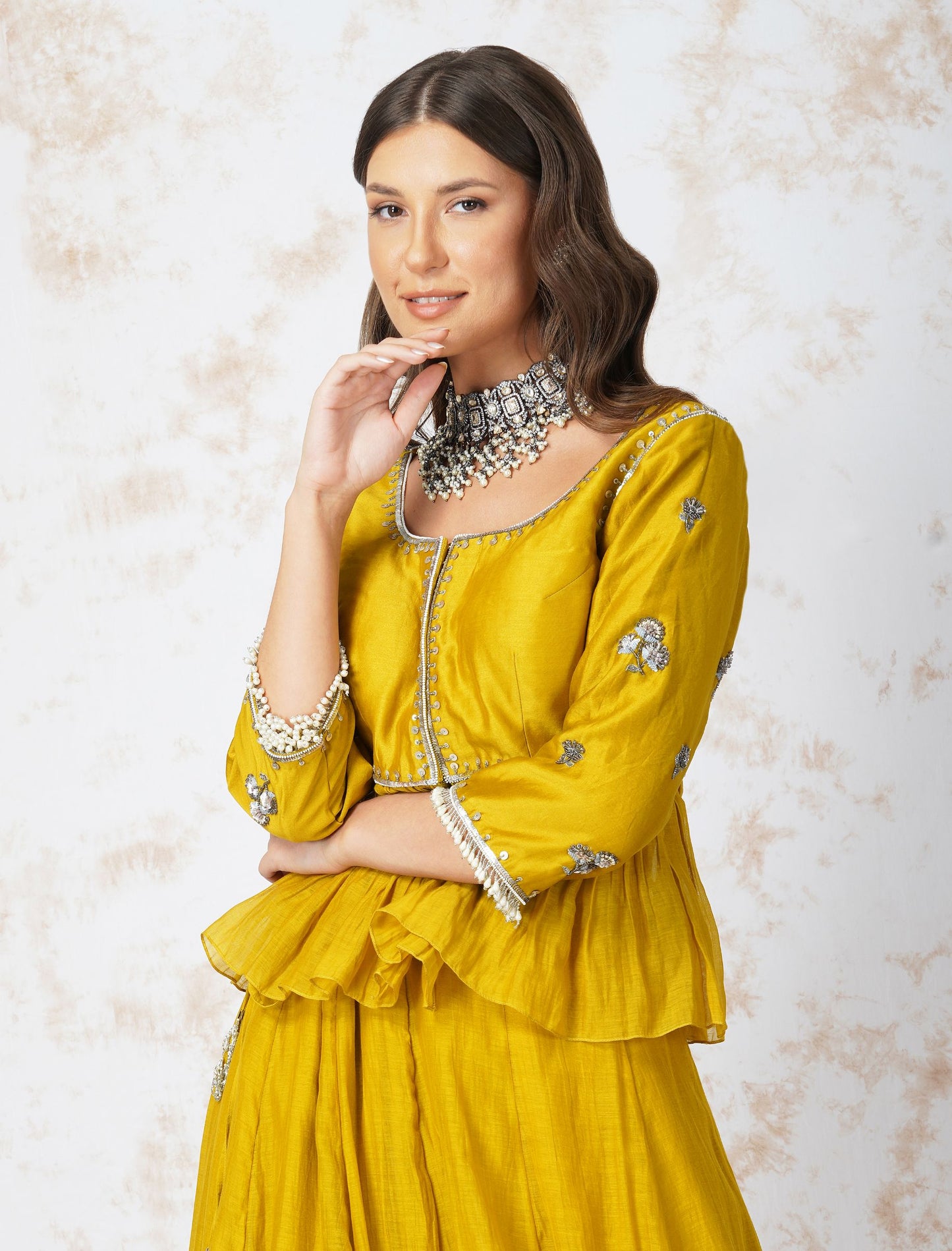 ANTIQUE WORK MUSTARD LEHENGA SET